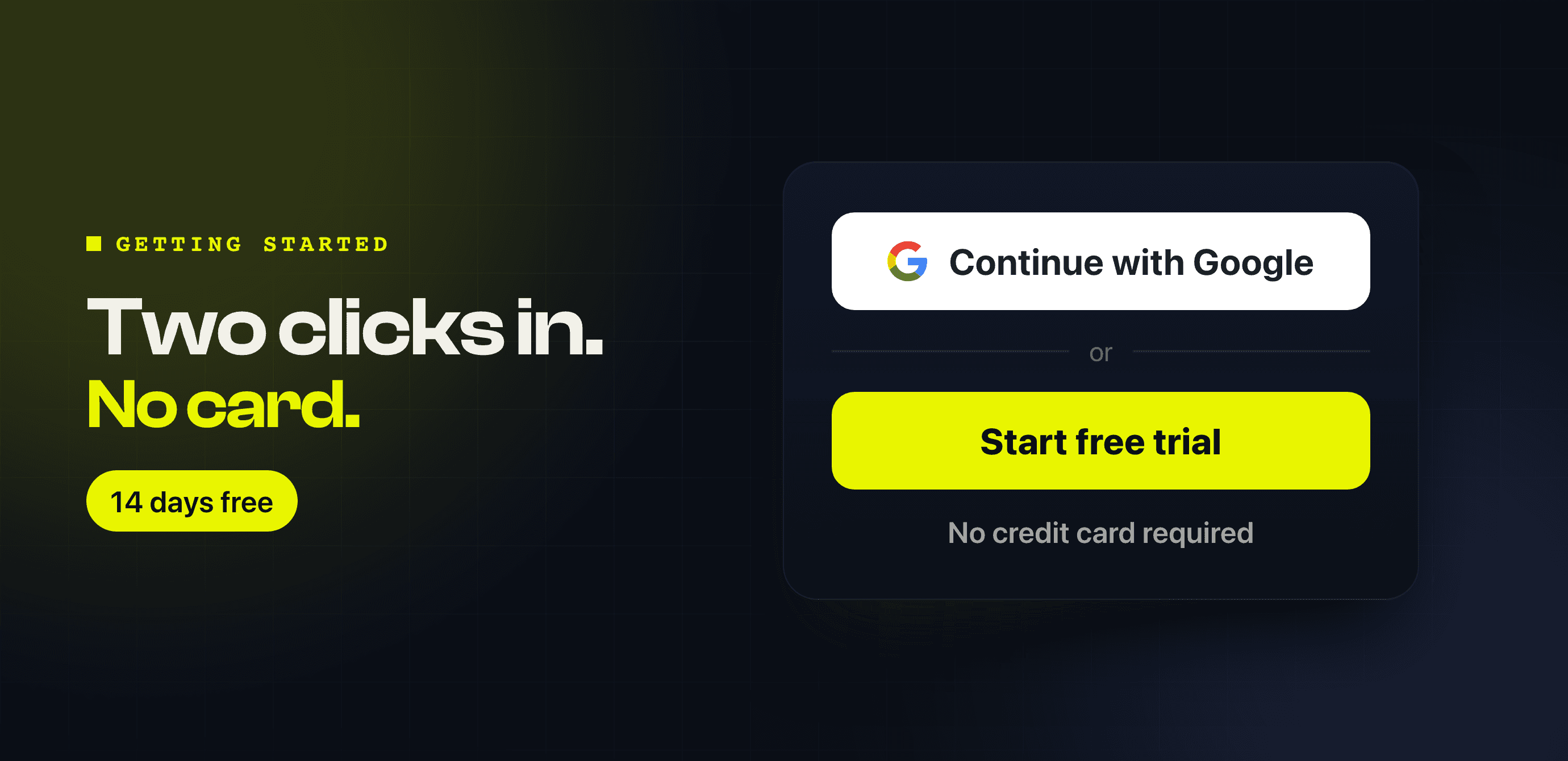 Sign in with Google — and no card to start