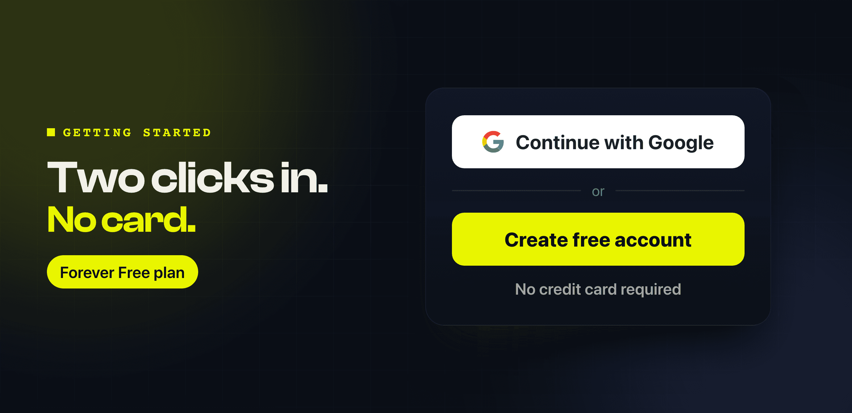 Sign in with Google — and no card to start